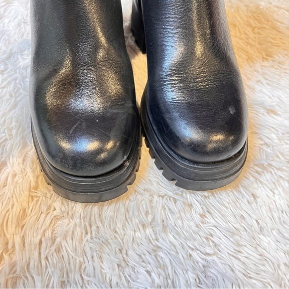 Franco Sarto black leather chunky buckle lug sole Jersey boots - Picture 5 of 9